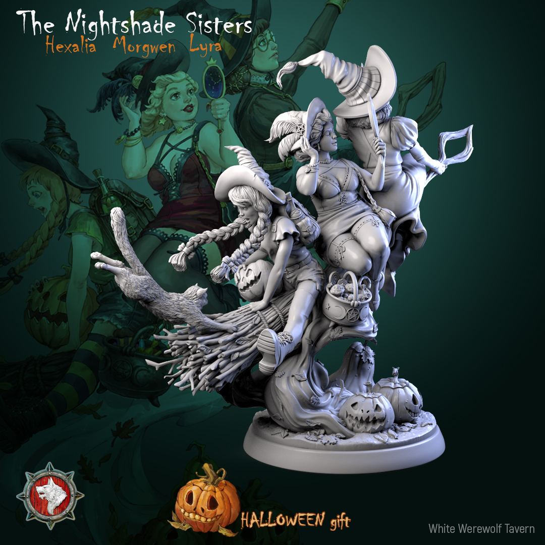 The Nightshade Sisters - Hexalia, Morgwen, and Lyra 32mm and 75mm scale
